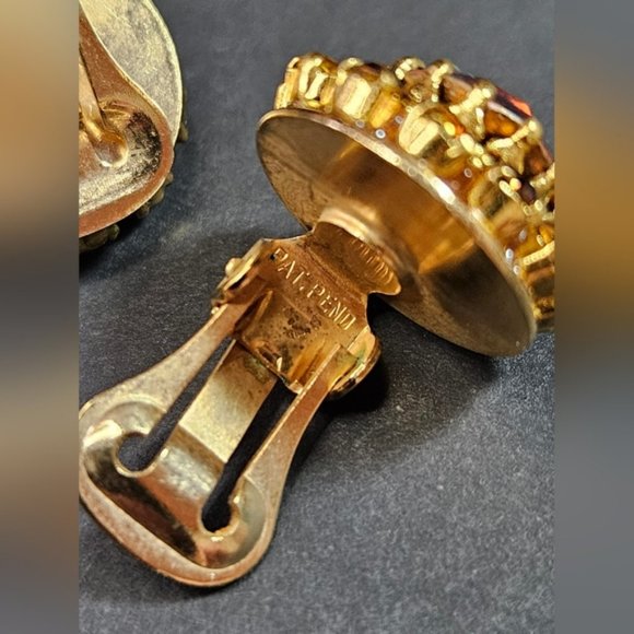 Vintage Mid-Century Amber Colot Rhinestone Clip-on Earrings. - Picture 5 of 7